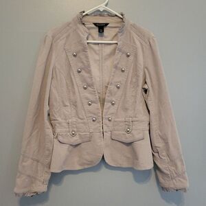 White House Black Market Military Corduroy Jacket Beige Size 12 Blazer